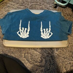 SHEIN Blue Tee with Skeleton Hand Graphics